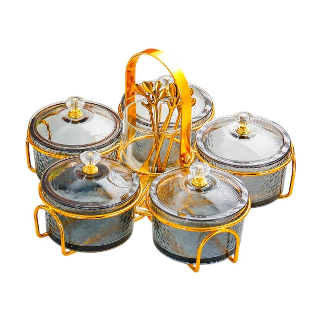 Dried Fruit Plate Luxury with 5 Fruit Forks Food Storage Box Ornament Appetizer Plate for Candy Cookies Cakes Fruit Dining Room