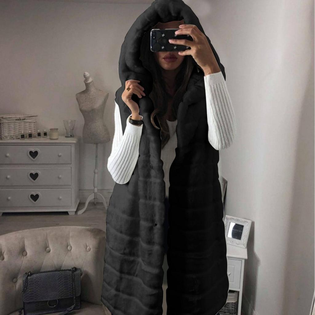 Damenmode Ärmellose Plüschweste Kunstpelz Kapuzenpullover Top Mantel Outwear