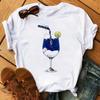 New Women T-Shirt Casual Short Sleeve T Shirt Women's Fashion Rose Red Wine Glass Printed Black T-Shirt Female Tops Tees