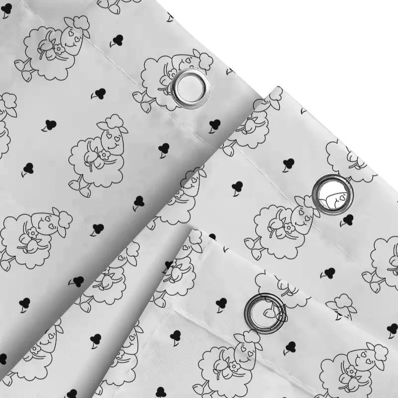 Black White Sheep Print Shower Curtain Waterproof Decorative Bath Room Decoration For Children'S Bathroom