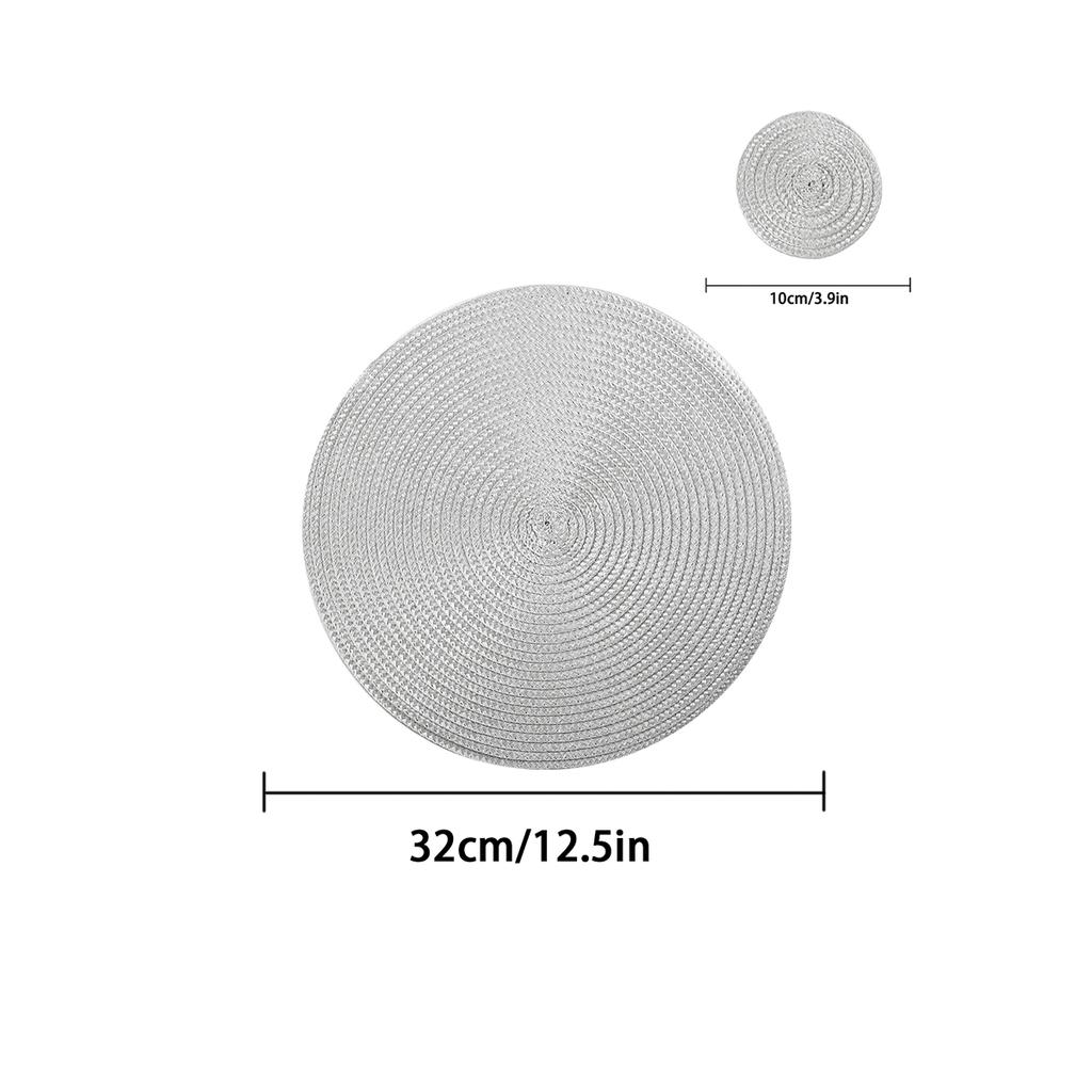 Set of 12 Round Braided Placemats 32CM Table Mats for Dining Tables Christmas Halloween Woven Washable Non-Slip Place mats NONE