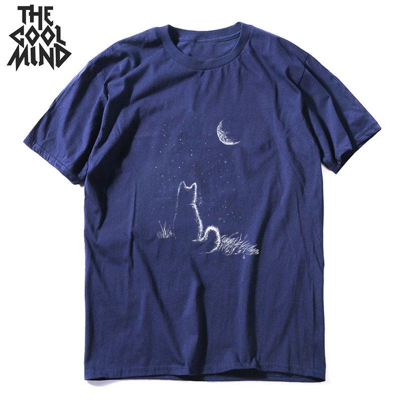 COOLMIND 100% Cotton Short Sleeve Cool Cat Print Men Tshirt Casual Summer Loose Men Cat T Shirt o-neck t-shirt Men Tee Shirts