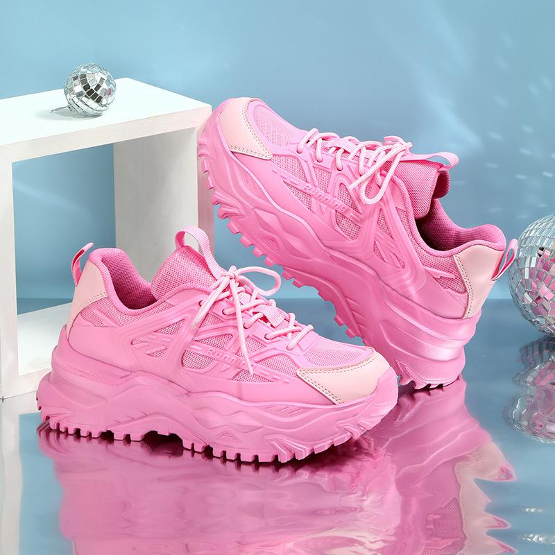 

Женские флуоресцентные зеленые спортивные туфли на толстой подошве, женские модные дизайнерские кроссовки на платформе для ходьбы, весна-осень 39 розовый