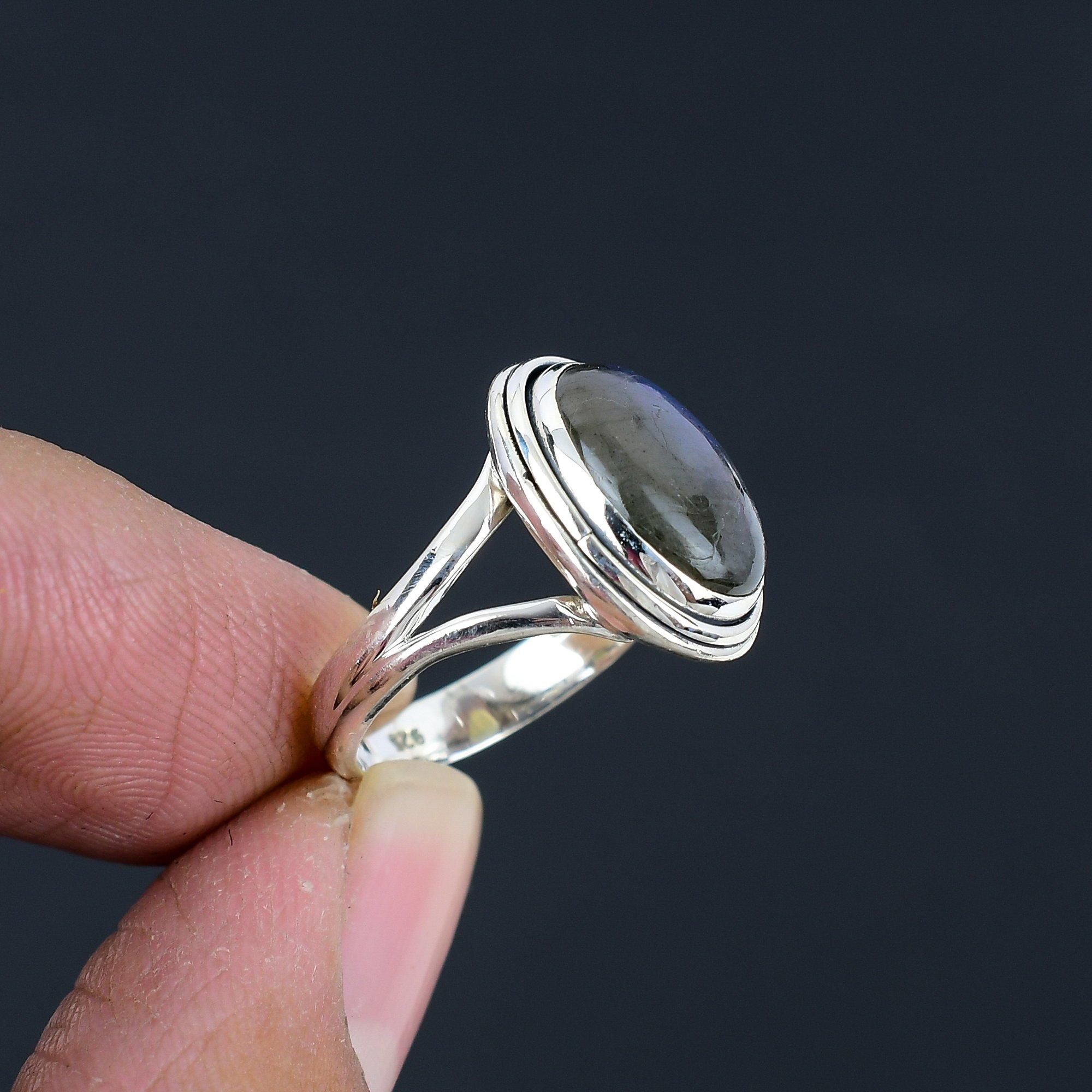 Bague Argent Sterling 925 Labradorite - Taille 10, Fait Main, Pierre Naturelle Poire, Inde, Neuf Avec Défauts