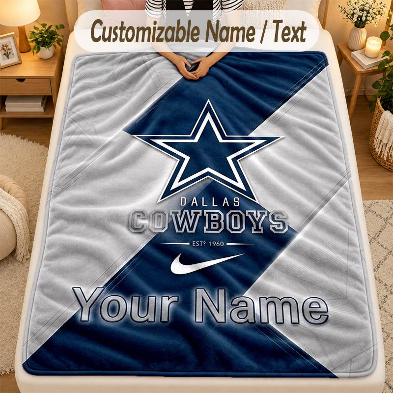 Flannel BlanketDallas Cowboys Custom Name Text Personalized Soft Warm Throw Blanket Home Decor Gift