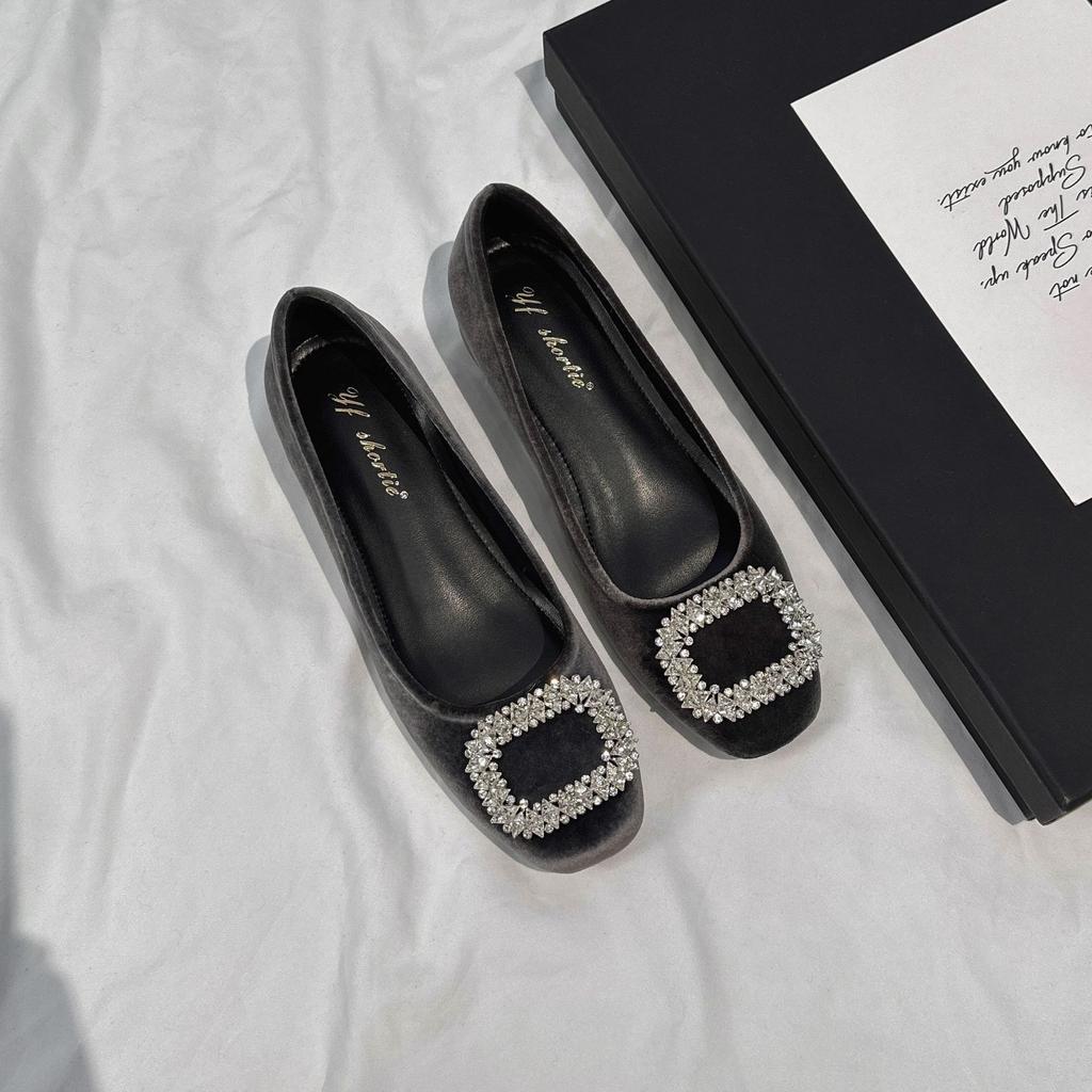 5 Cm Higher Sparkling Rhinestone Suede High Heels Women's 2025 New High-end Round Head Soft Sole Shallow Mouth Single Shoes