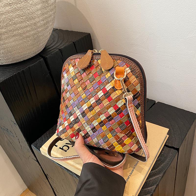Leather Woven Schoolbag Multi-color Design Personalized Women's High-quality Messenger Bag Single Shoulder Trend Street Fashion