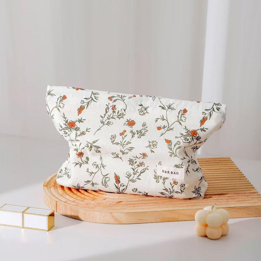 Tragbare Kosmetiktasche Stoff Baumwolle Floral Kosmetiktasche Stoff Clutch Raffinierte Kosmetik Aufbewahrungstasche Für Reisetasche Organizer