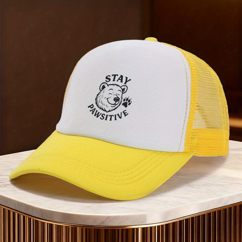 Stay Pawsitive Bear Paw Graphic Print Trucker Hat Casual Unisex Polyester Mesh Baseball Cap