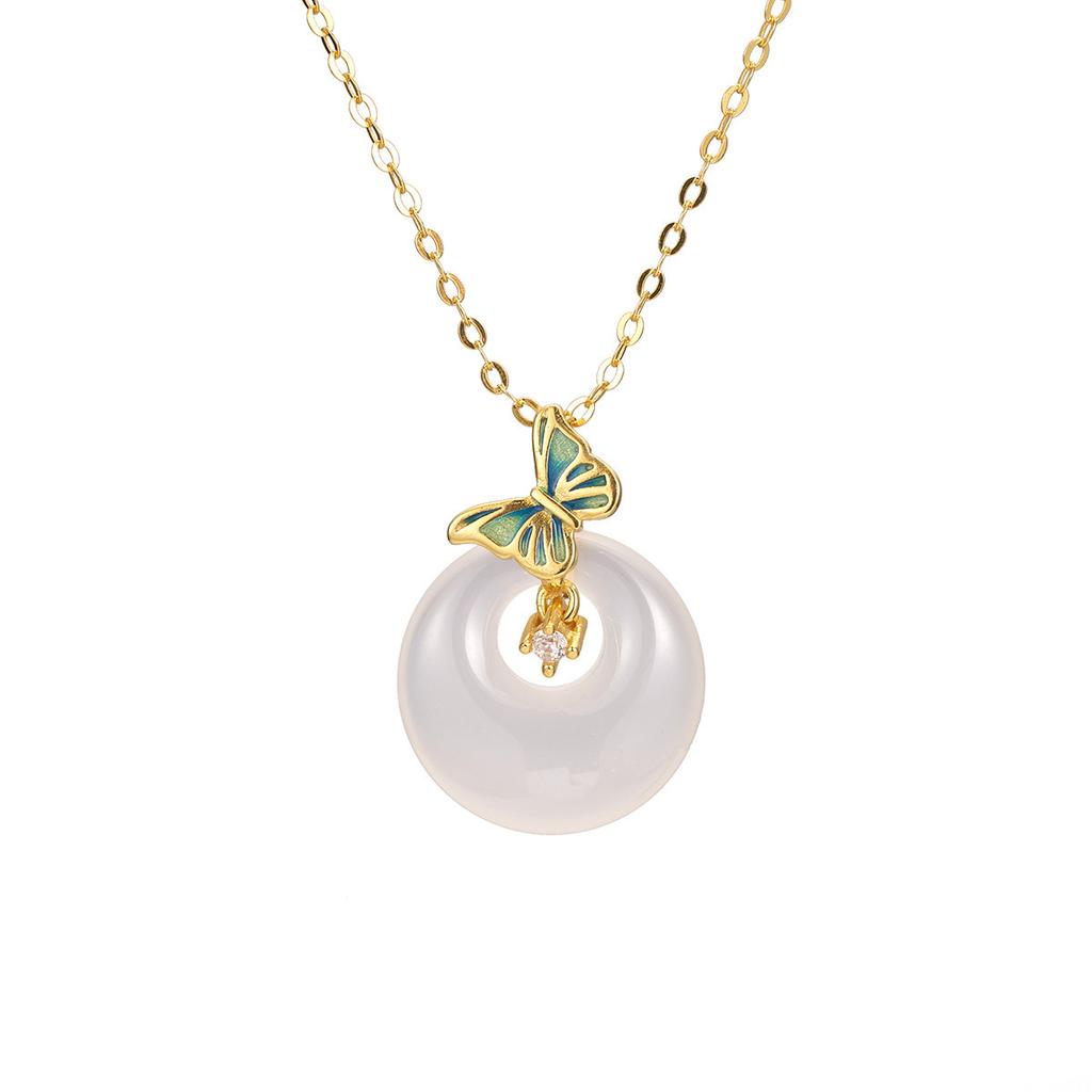 925 sterling silver chalcedony butterfly zircon necklace new Chinese versatile safety buckle jewelry necklace