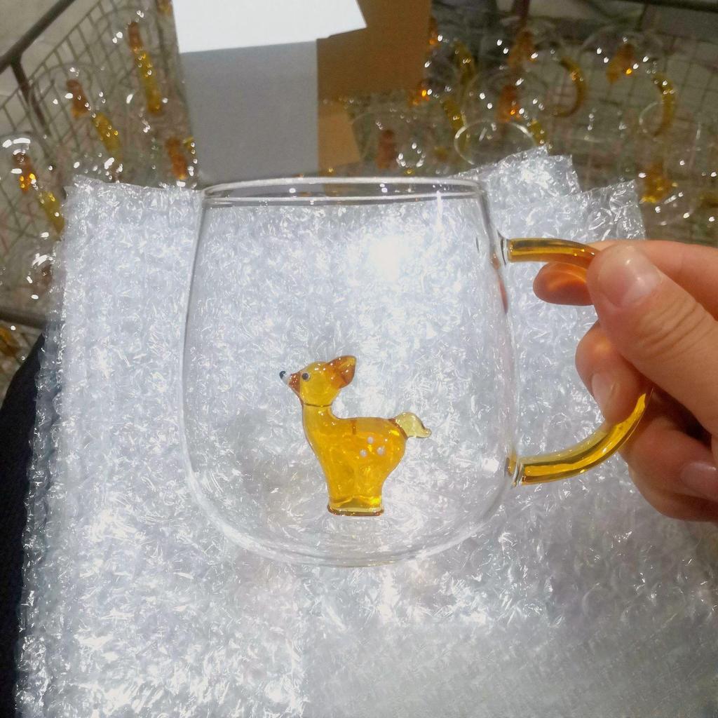 Cute 3D Shape High Borosilicate Glass Cup with Handle for Milk & Juice