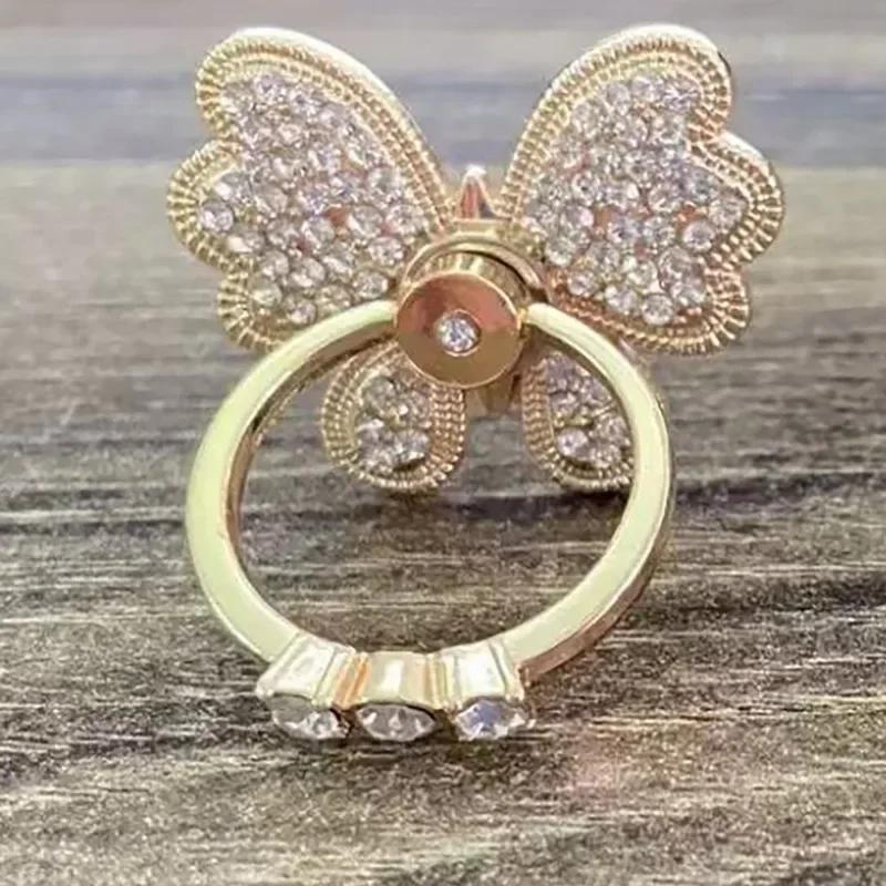 New Diamond Butterfly Finger Ring Mobile Phone Holder 360 Rotating Universal Desktop Bracket Phone Accessories белый