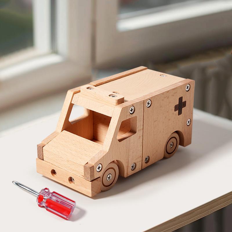 Wooden Car Train Fire Truck Assembly Toy Car Set For Kids Educational Transportation Play