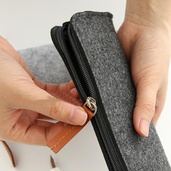 Portable Pencil Case Felt Student Pen Box Ruler Eraser Stationery Zipper Bag