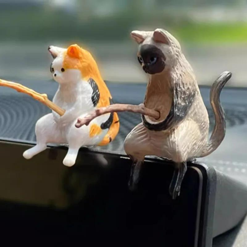 Fishing Cat Car Interior Decoration Cute Resin With Pipe Glasses Auto Rearview Mirror Pendant Air Outlet For Car Accessories