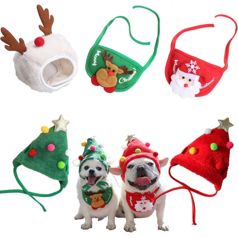 Festive Dog Cat Xmas Hat Bib Set – Red/green/white Polyester