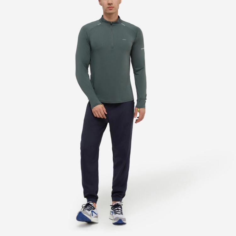 Decathlon KIPRUN 500 Series Sweat-wicking Quick Dry Breathable Sports Raglan Long Sleeve T-Shirt Men's Dark Gray Green