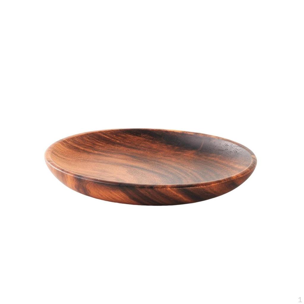 Acacia Wood Dish Round Wooden with Rim Shallow Tray Lip for Entertaining, Tea Time