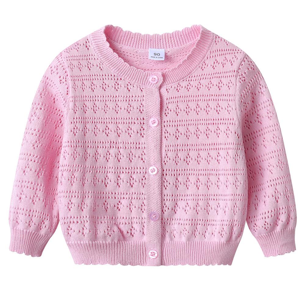 Korean Children's Round Neck Hollow Baby Sweater Jacket Spring and Summer Thin Girls Knitted Cardigan