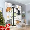Set Of 2 Flat Printing Curtain Cute Cat Illustration Digital Printed Polyester Drapes All Season Party Holiday Decor