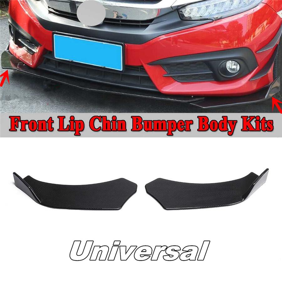 2Pcs Carbon Fiber Look Car Front Bumper Splitter Lip Body Protector Diffuser Kit