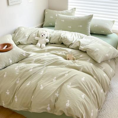 Juego de Cuatro Piezas de Algodón Lavado - Juego de Ropa de Cama Limpio y Fresco de Algodón Puro - Juego de Cama