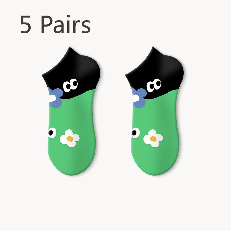 5 Pairs of Women's Summer Thin New Non Slip with Shallow Mouth Boat Socks