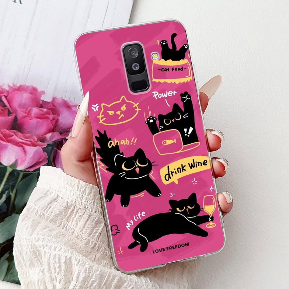 For Samsung Galaxy A6 Plus 2018 Phone Case On Samsung A6+ (2018) A6 A600F A605G Elegant Floral Cat Soft Silicone Clear TPU Cases