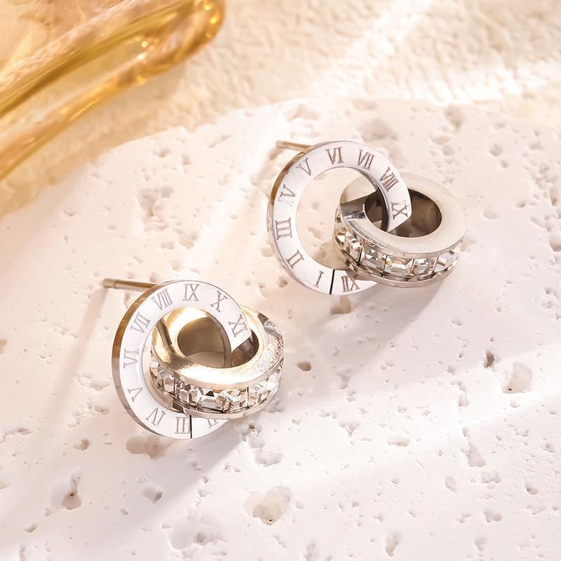 Women's Luxury Roman Numeral Double Ring Necklace Set