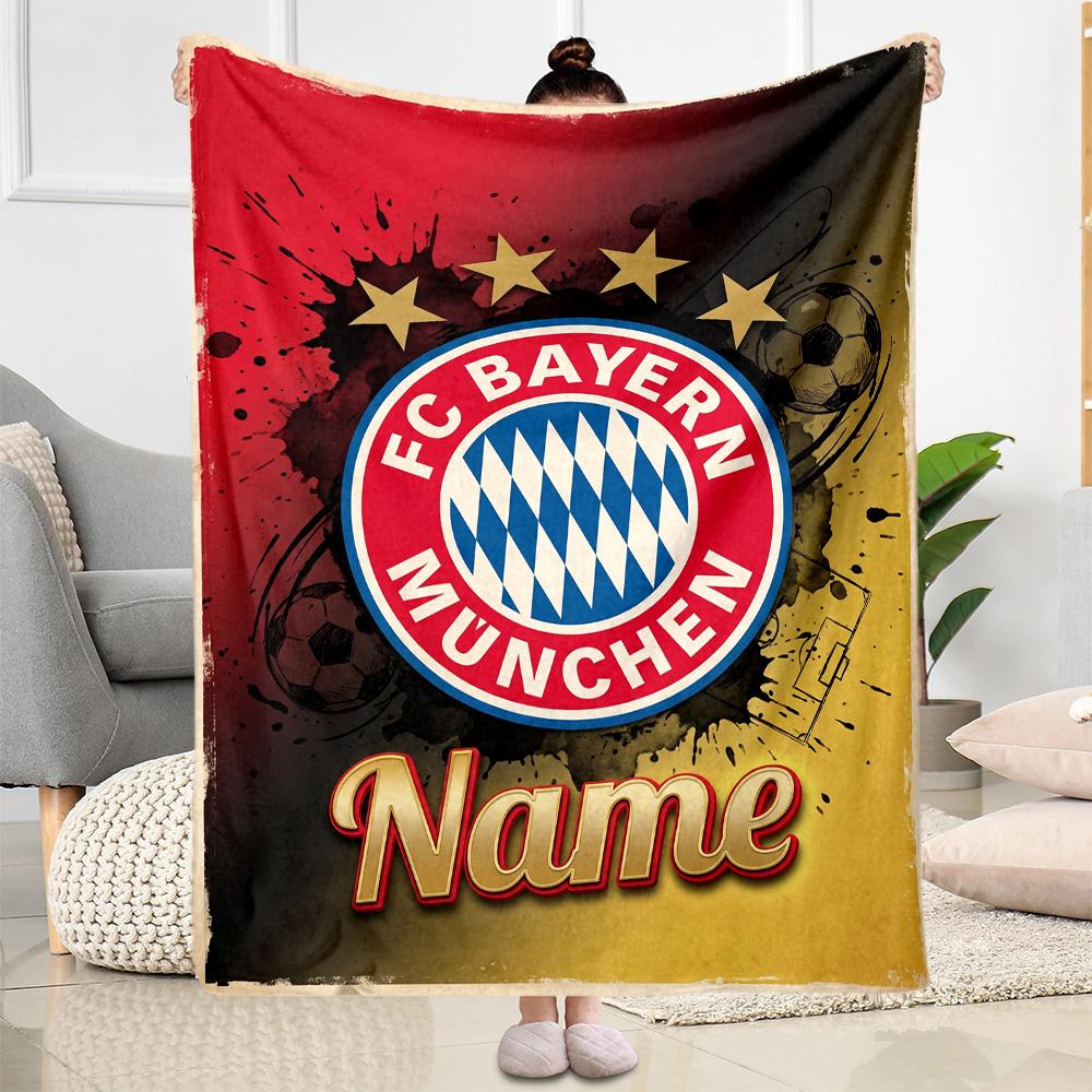 Bayern Munich Soccer Poster Customize Your Name Blanket Cozy Personalized Blanket Comfortable Perfect for Office Chair Bedding Nap Livingroom
