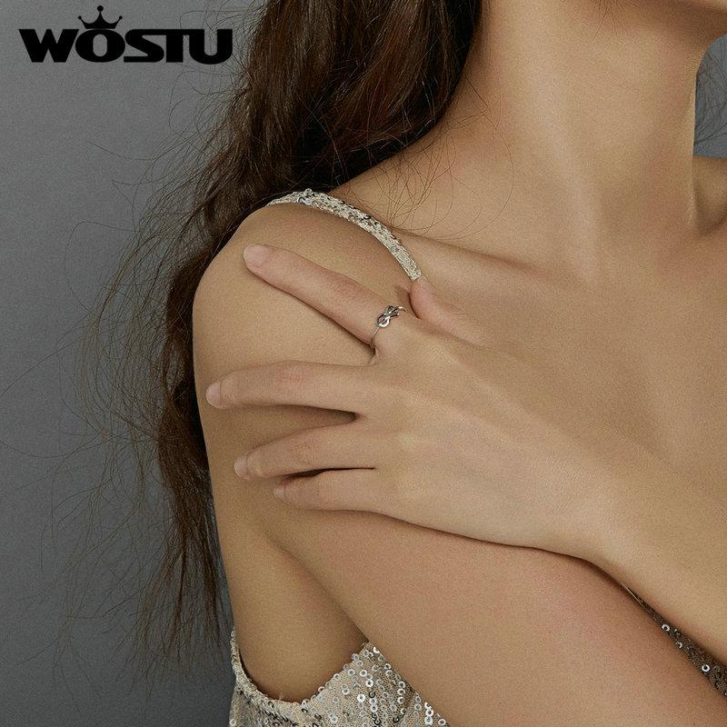 WOSTU Infinity Symbol Resizable Ring Authentic 925 Sterling Silver Platinum Plating Finger Ring for Women Fashion Simple Personality Jewelry