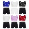 Kids Competition Outfit: Crisscross Back Rhinestone Crop Top & V-Front Elastic Shorts for Gymnastics Dance
