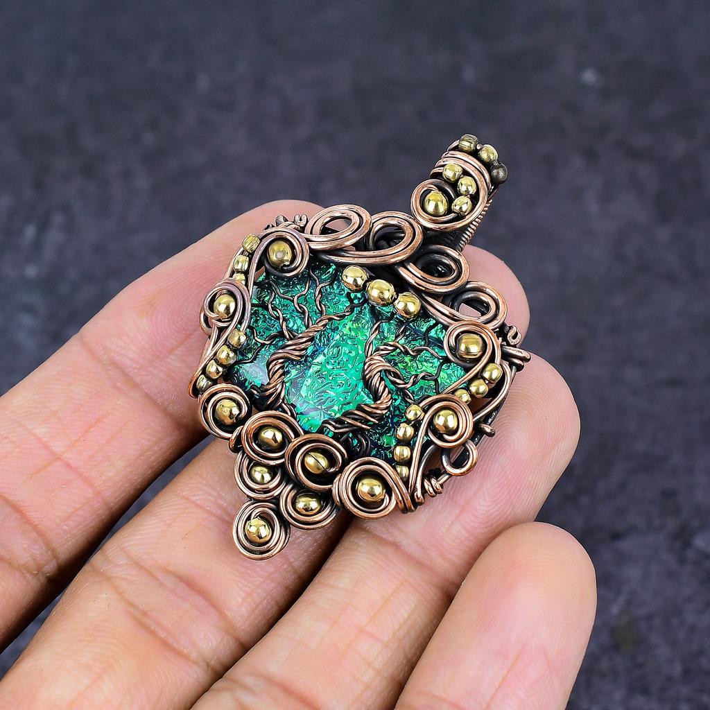 Natural Green Triplet Opal Gemstone Copper Wire Wrap Jewelry Pendant 2.09" m1U22