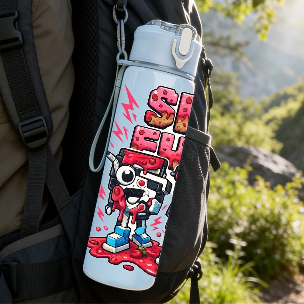 1PC Six Seven Comic Graffiti Design 750ml Color Plastic Sports Water Bottle Leakproof Flip Straw Lid Suitable for Sports Office Home Use
