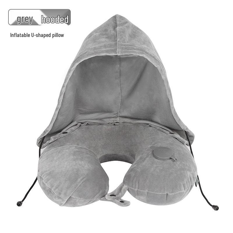 Custom Inflatable Hooded U-shaped Neck Pillow for Travel and Napping.