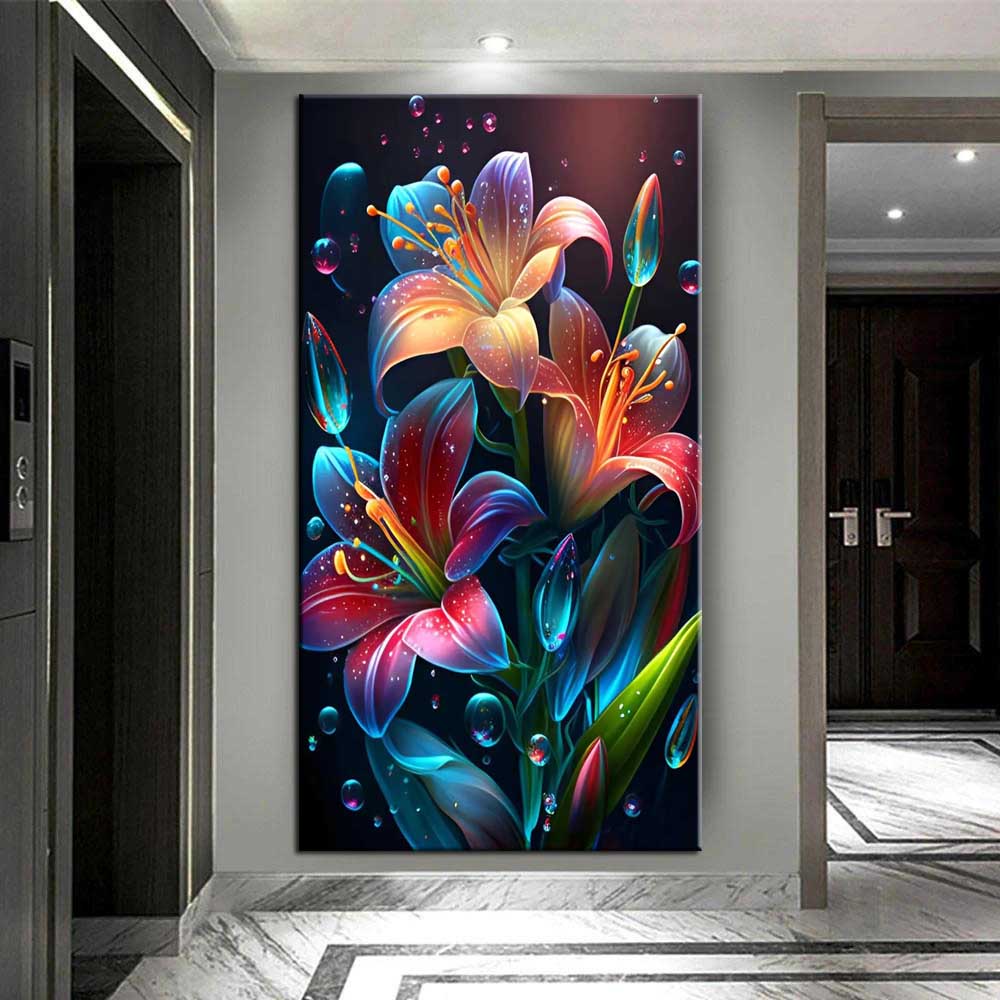 

Diy Большой Размер Красивые Цветы Лилии Алмазная Живопись Художественные Наборы 5D Полная Алмазная Мозаика Вышивка Горный Хрусталь Картина Настенный Декор J3773 round 30x60cm белый