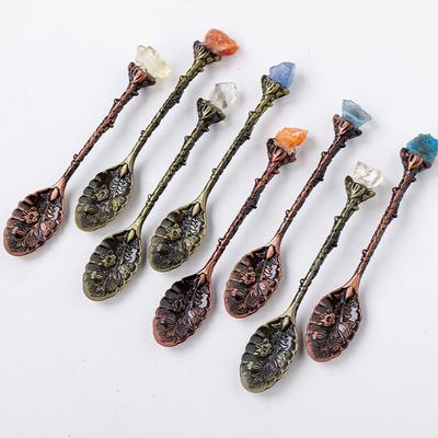 1pc Natural Crystal Raw Gemstone Mini Spoon Healing Crystal Coffee Spoon Dessert Tea Flatware Home Decor