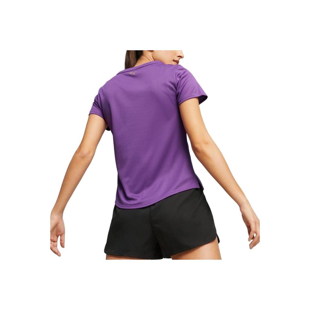 Puma Fit Ultrabreathe Logo Spliced Comfortable Short Sleeve Regular T-Shirt Women Tops Purple Gold 523844-28