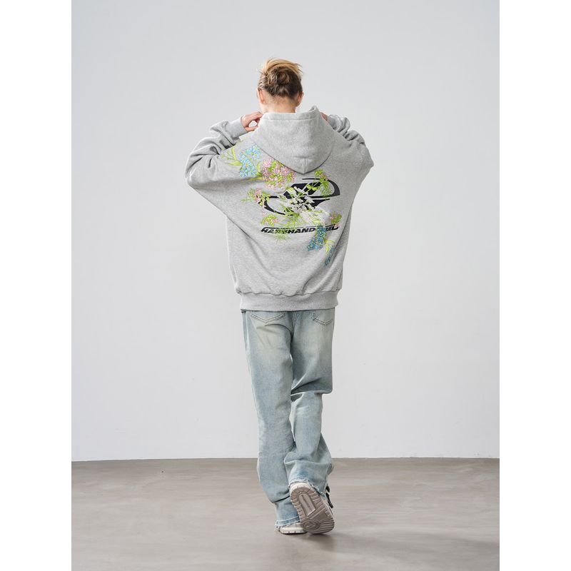 Cleanft Loose Casual Hooded Florals Embroider