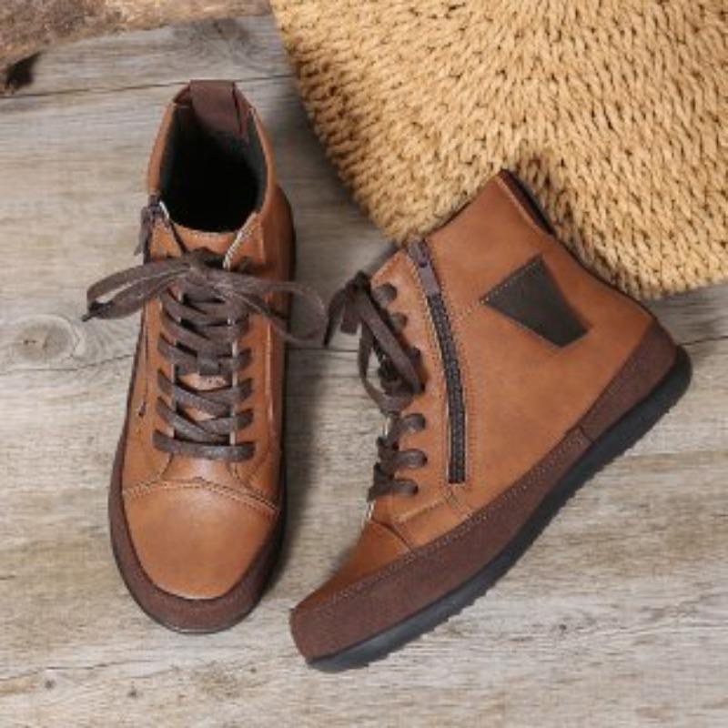 Sneakers women's autumn and winter new autumn and winter short boots front lace-up side zipper thick sole solid color single shoes women