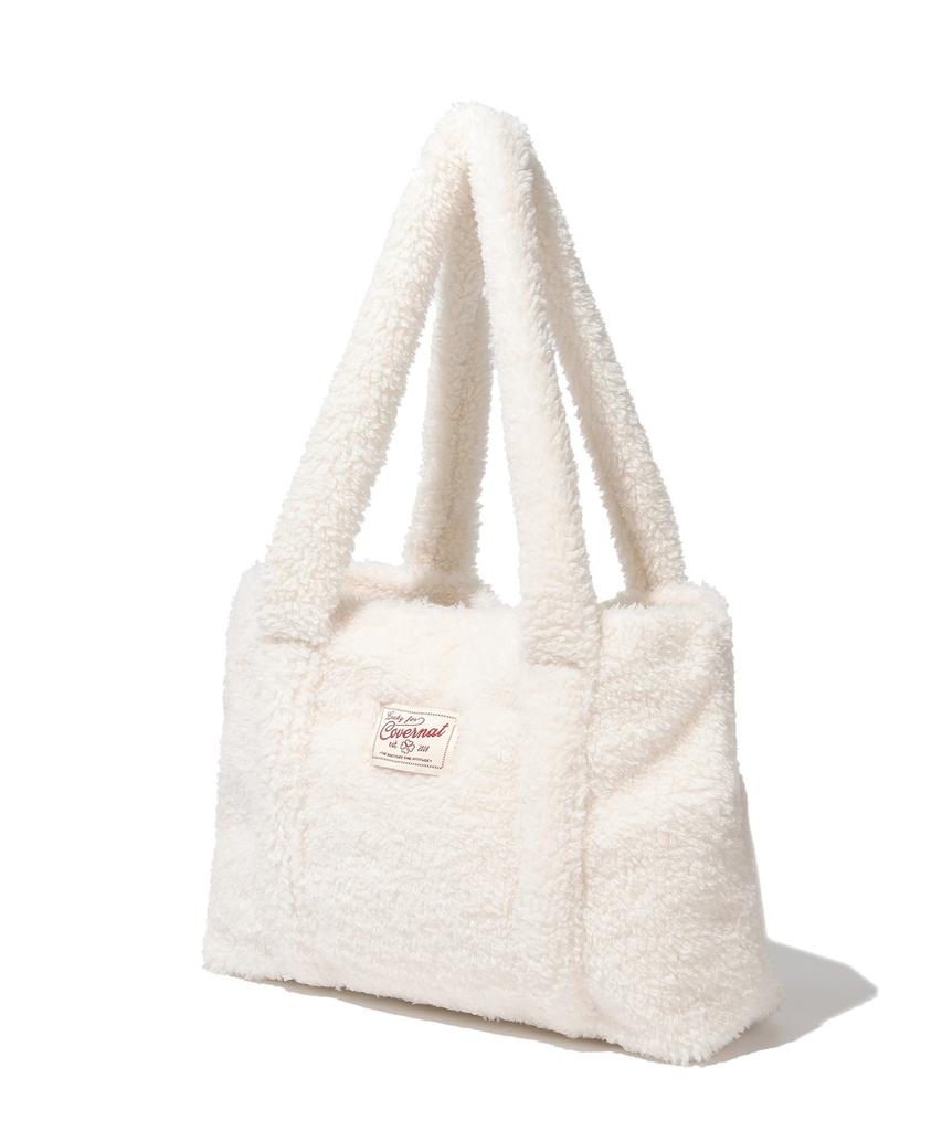 Covernat Woman Clover Heart Fluffy Medium Tote Bag Ivory