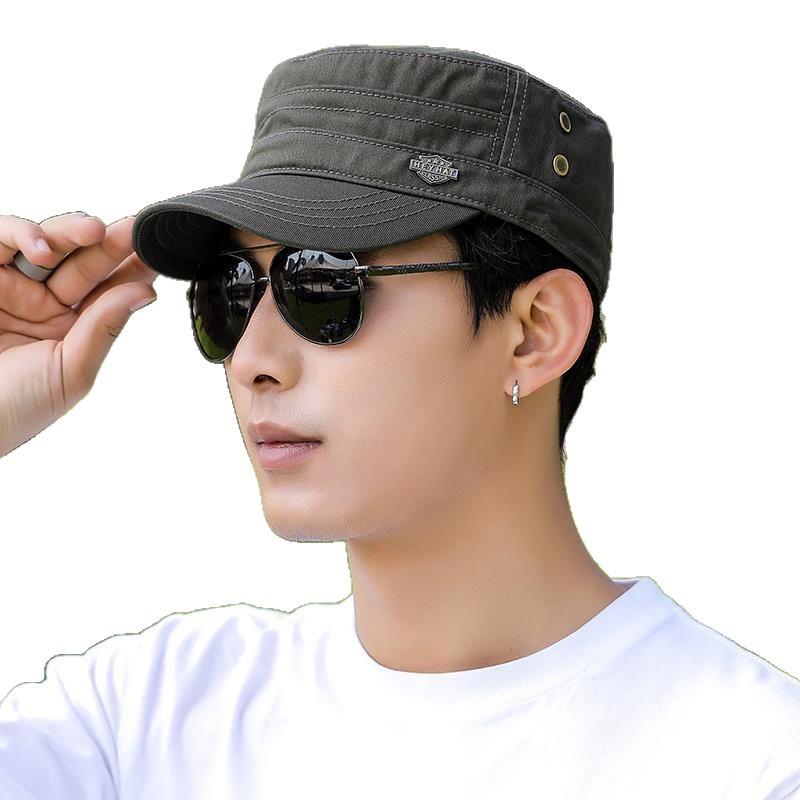 Flat top hat men's four seasons new trendy fashion outdoor casual versatile crown UV protection cap