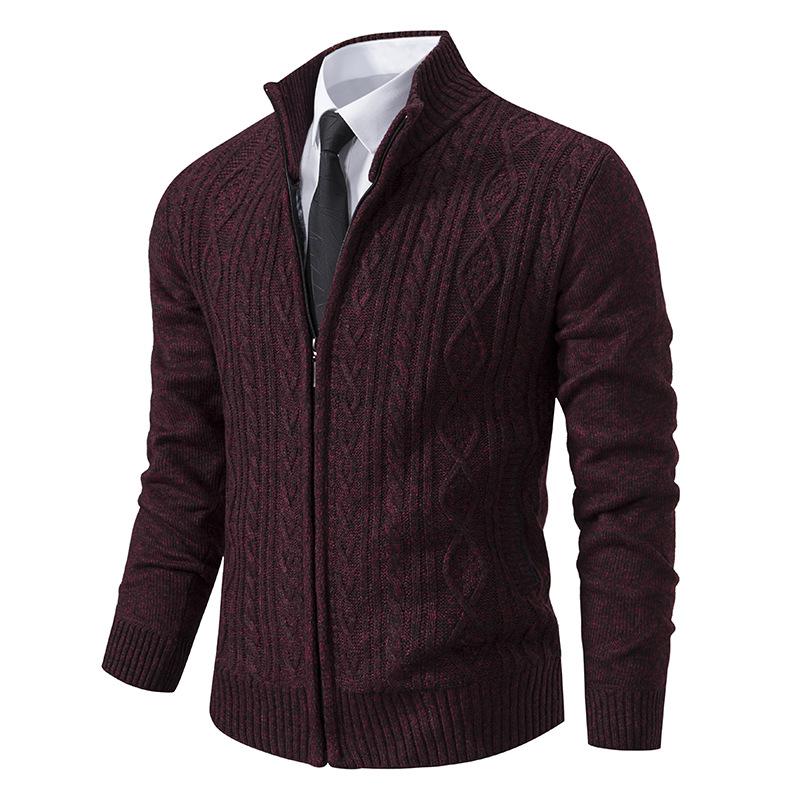 Men's stand-up neck cardigan sweater dad's knitted sweater thickened fashion jacquard knitted jacket men's