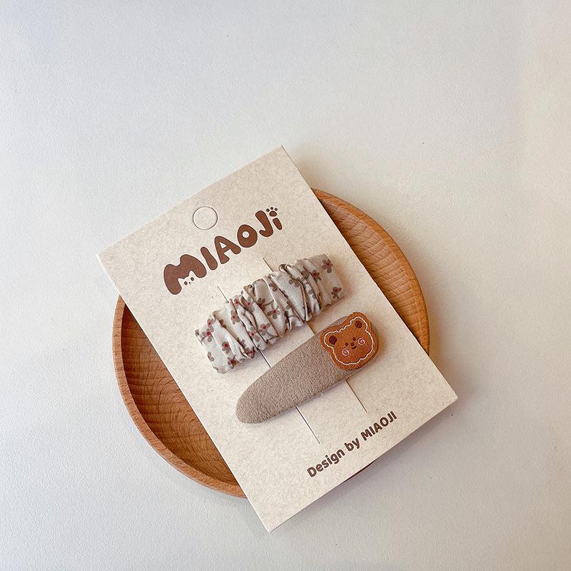 2pcs Coffee Plaid Embroidered Bow Hairpin Version of Children's Bangs Broken Hair BB Baby Headwear Girls Kids Hair Accessories