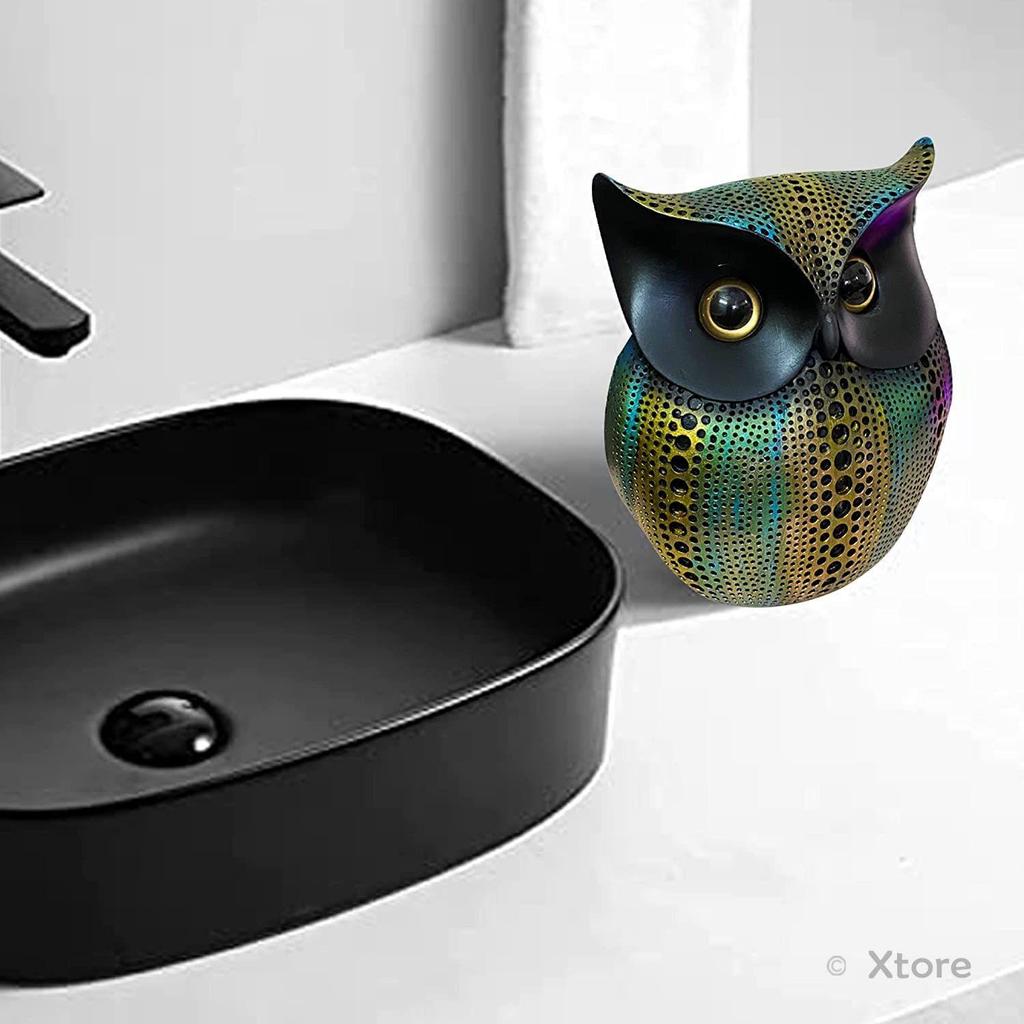 Modern Classy Lucky Owl Resin Art Figure Showpiece -(Pack of 1,Multicolor)