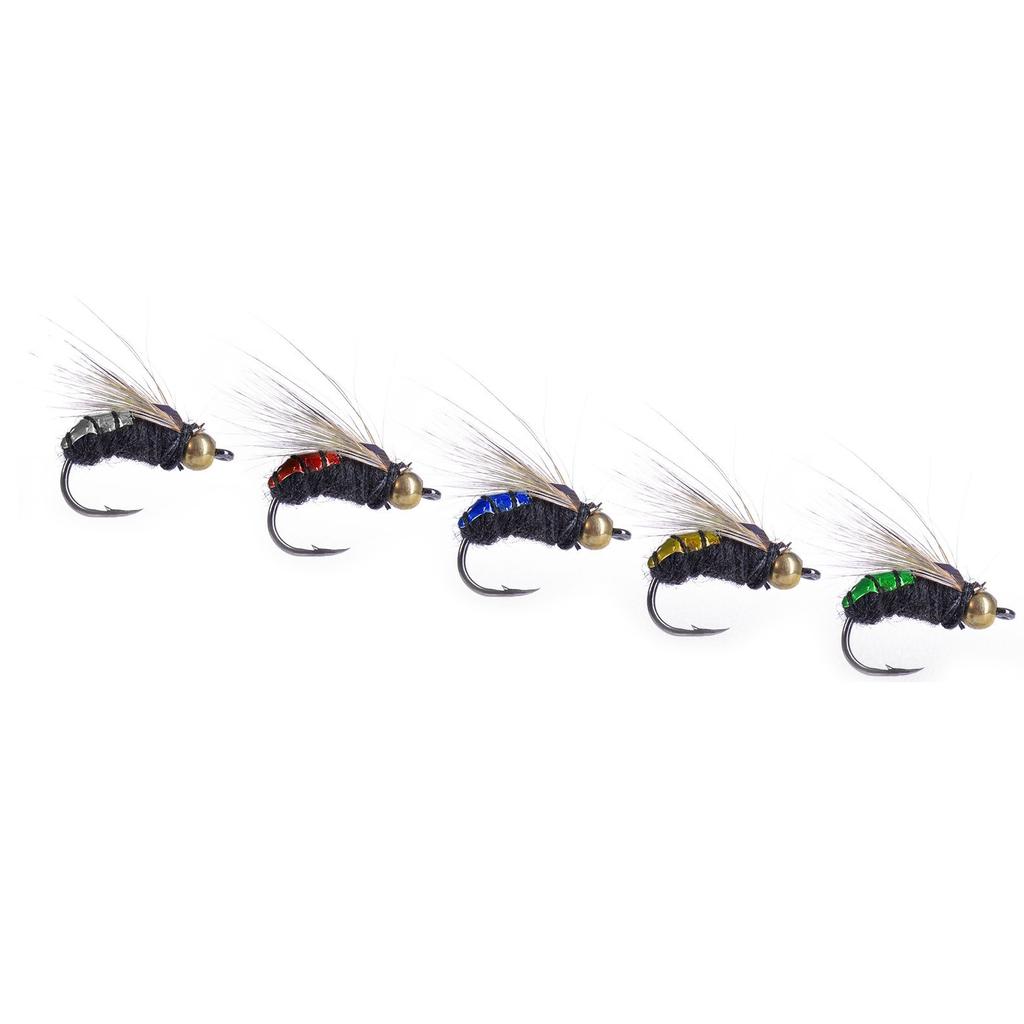 50 יחידות/קופסה 5 צבעים זבובי דיג ביוניים בעבודת יד לדיג בנחלים פורל בס עם נוצות טבעיות, מבחר זבובי דיג