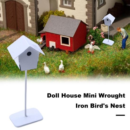 Mini Iron Birdhouse Realistic Scene Enhancer Micro Landscape Dollhouse Field Rustic Scene Simulation Birdhouse