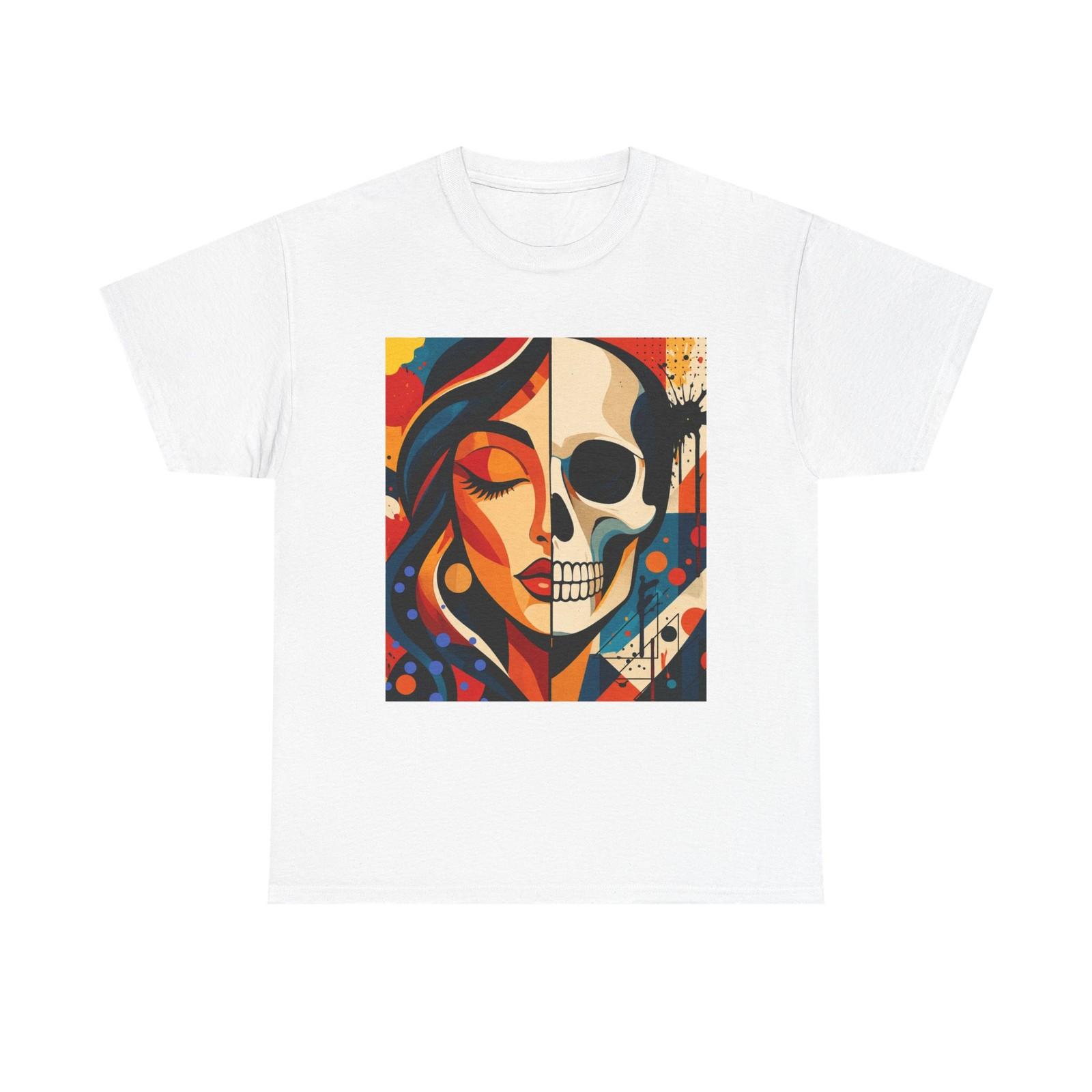 Woman Skull Split Face Tee Colorful Pop Art Skull Portrait S