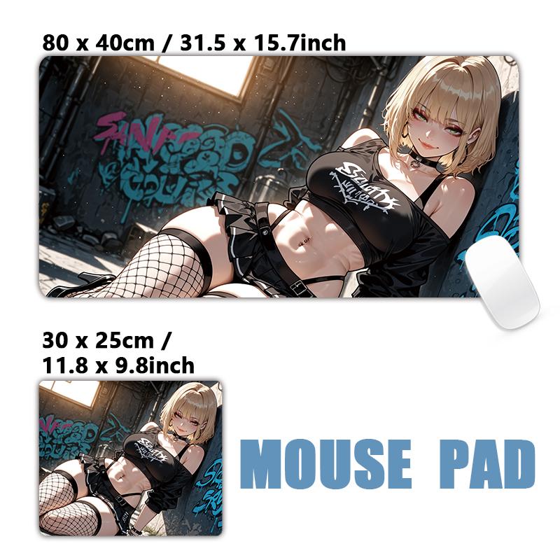 Gaming Mouse PadAntislip Stitched Edges Stylish Urban Anime Girls Graffiti Street Print Gaming Keyboard Mat for Gamers