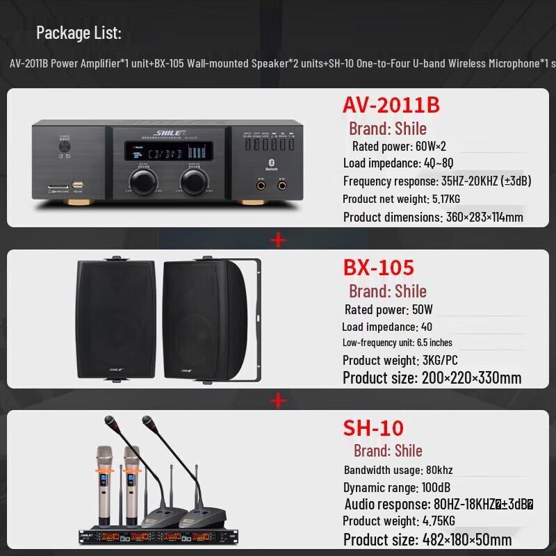 SHILE Conference Audio System with Bluetooth Amplifier and Wireless Microphones CN plug (adapter included)